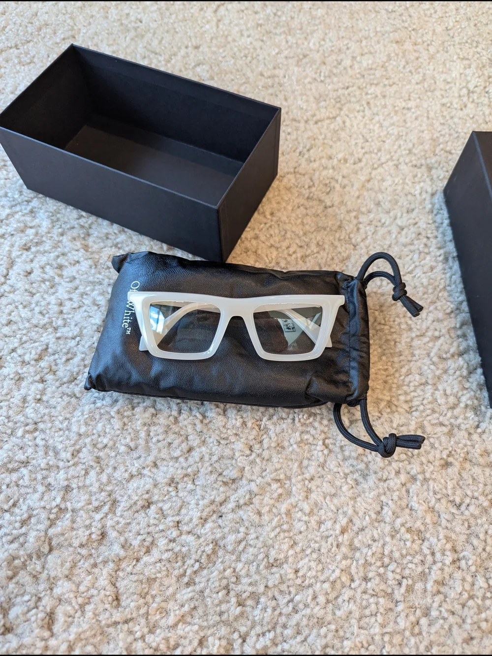 Off-White Ivory Rectangle Sunglasses Gold Arrow Logo w/ Box & Pouch